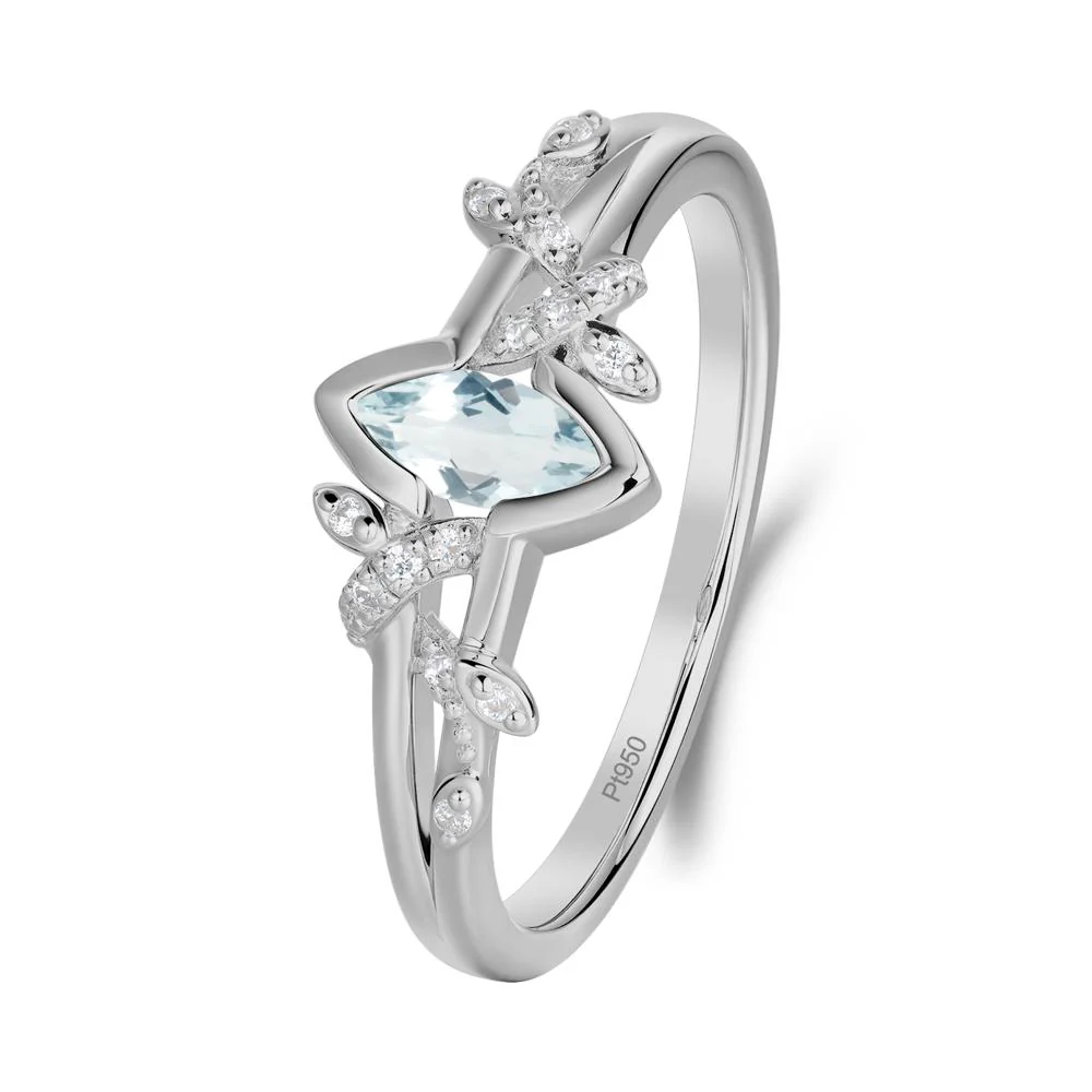 Unique Marquise Aquamarine Leaf Ring - Image 4