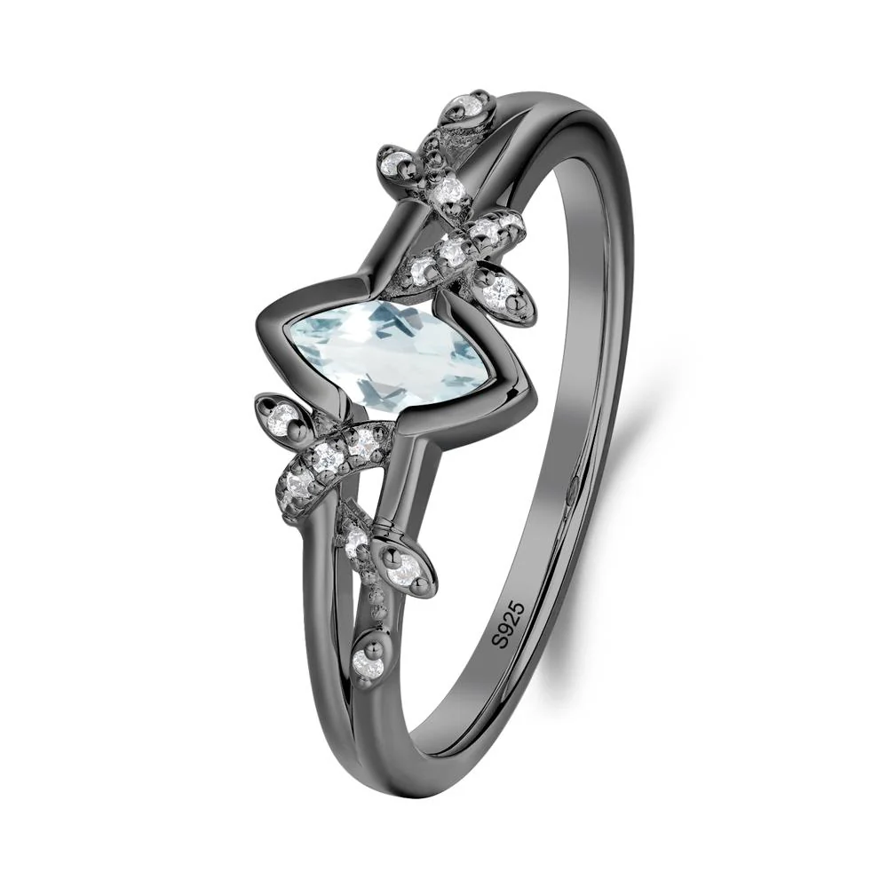Unique Marquise Aquamarine Leaf Ring - Image 5