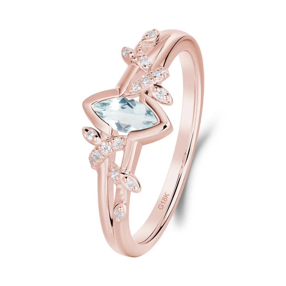 Unique Marquise Aquamarine Leaf Ring - Image 6