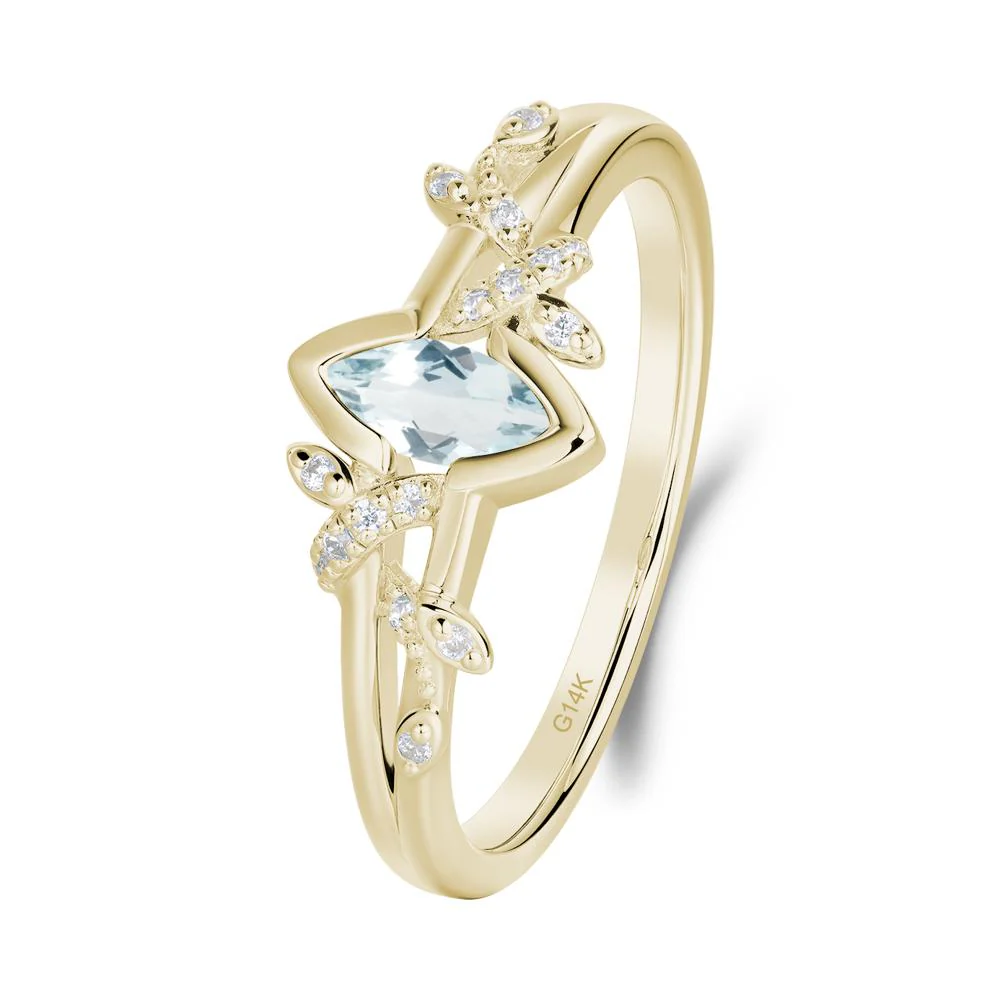 Unique Marquise Aquamarine Leaf Ring - Image 8