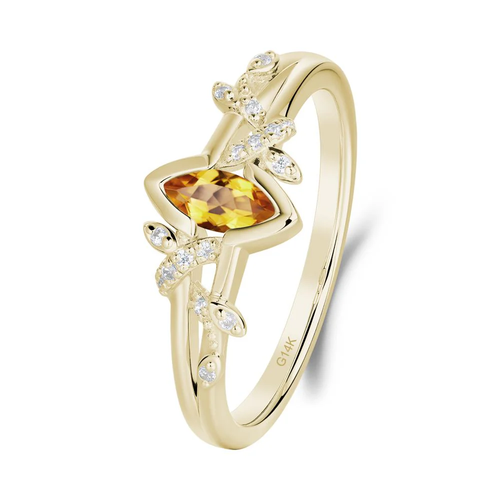 Unique Marquise Citrine Leaf Ring