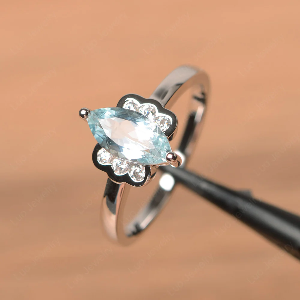 Unique Aquamarine Marquise Cut Ring