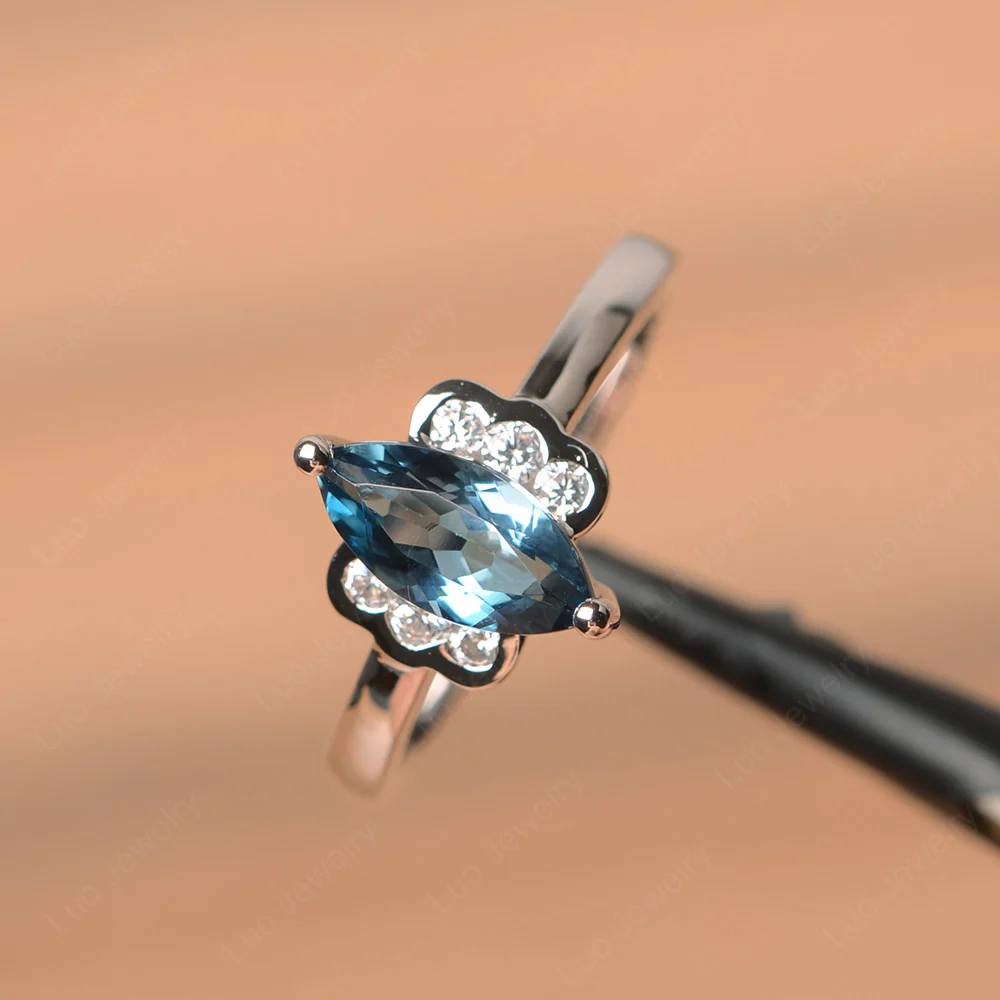 Unique London Blue Topaz Marquise Cut Ring - Image 2