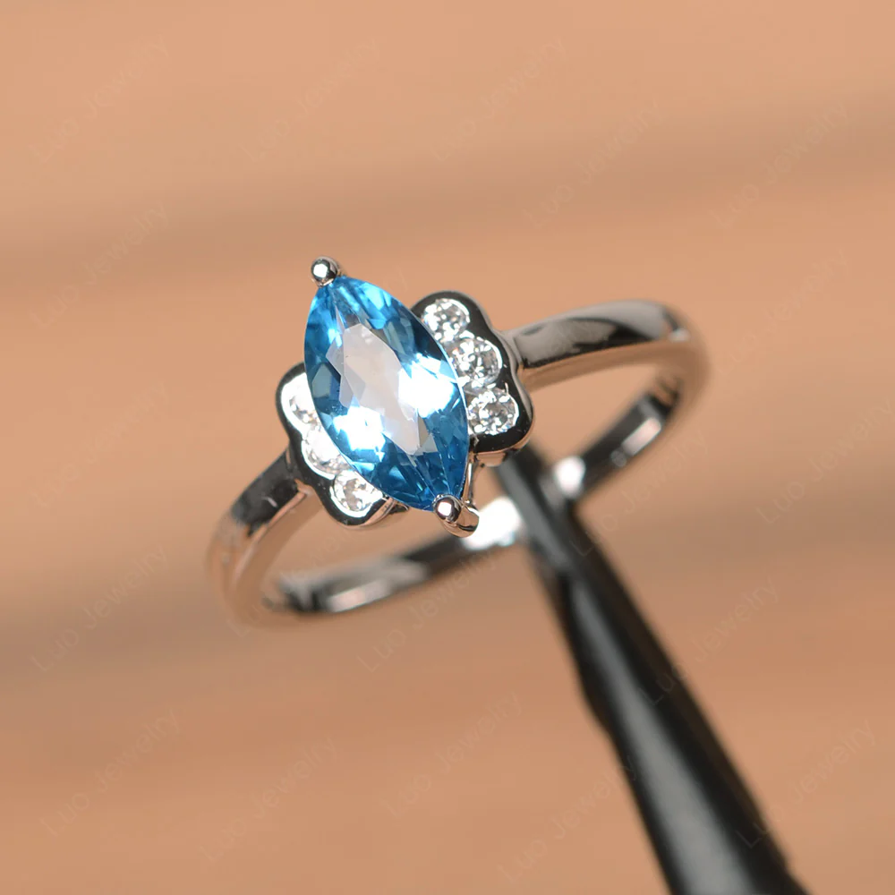 Unique Swiss Blue Topaz Marquise Cut Ring