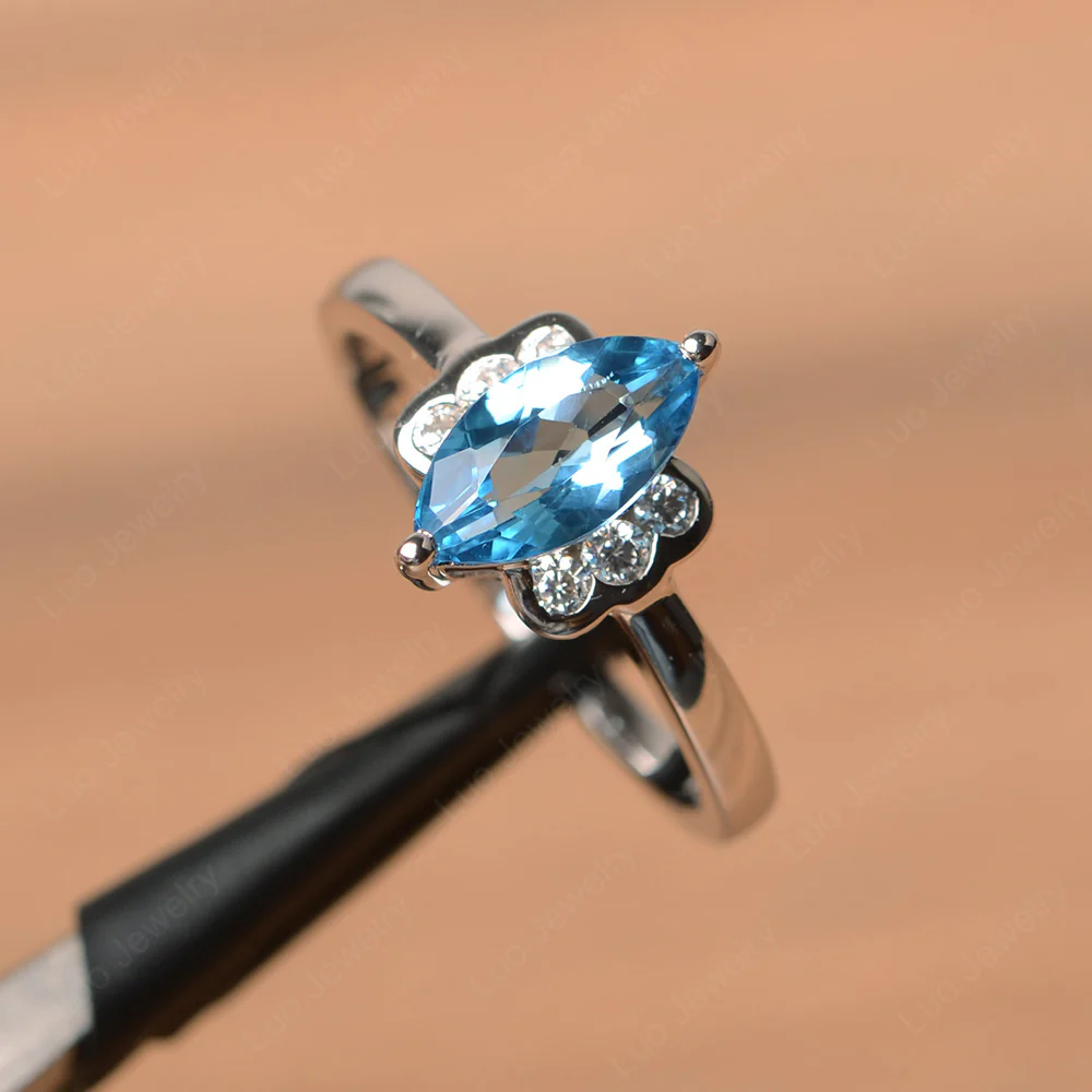 Unique Swiss Blue Topaz Marquise Cut Ring - Image 2