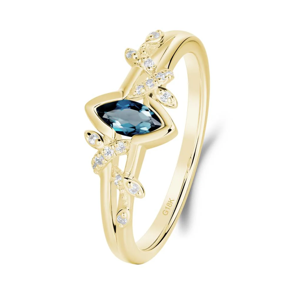 Unique Marquise London Blue Topaz Leaf Ring - Image 2