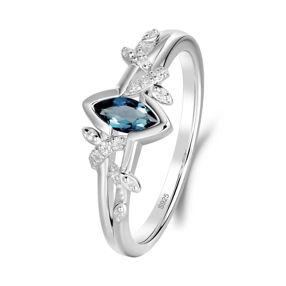 Unique Marquise London Blue Topaz Leaf Ring - Image 5