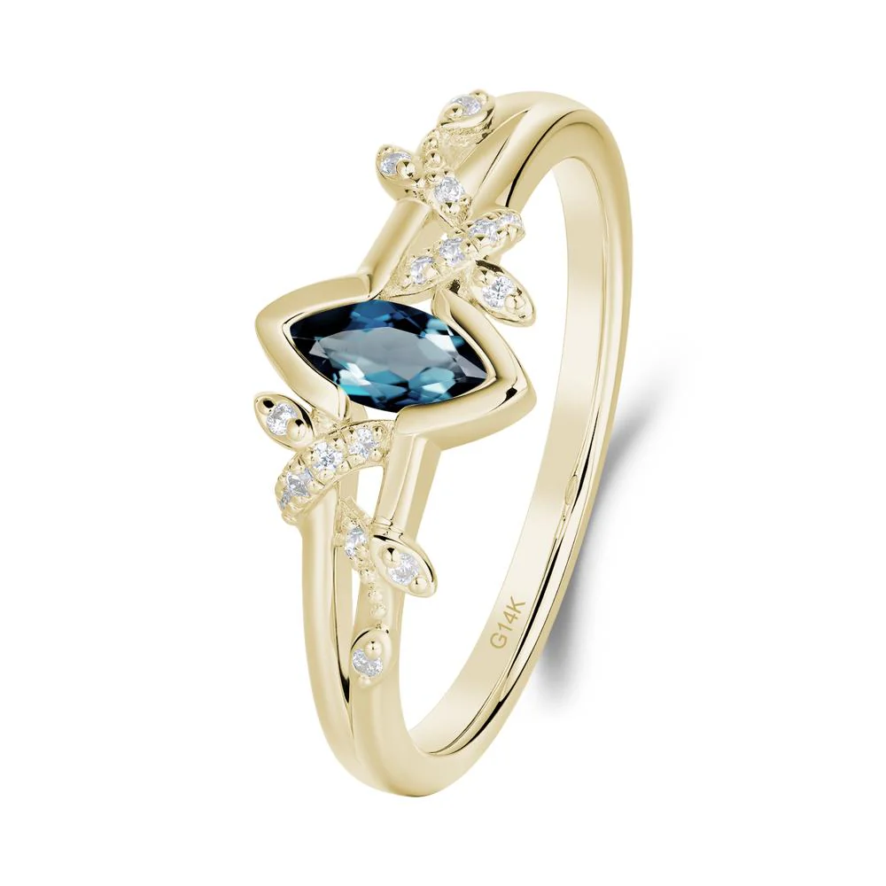 Unique Marquise London Blue Topaz Leaf Ring - Image 7