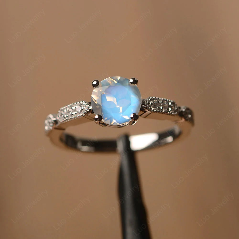 Unique Moonstone Milgrain Ring
