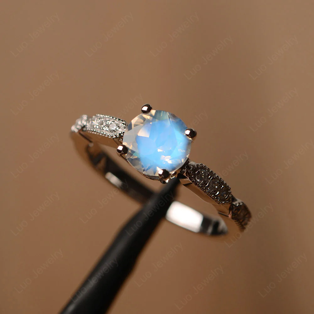 Unique Moonstone Milgrain Ring - Image 2