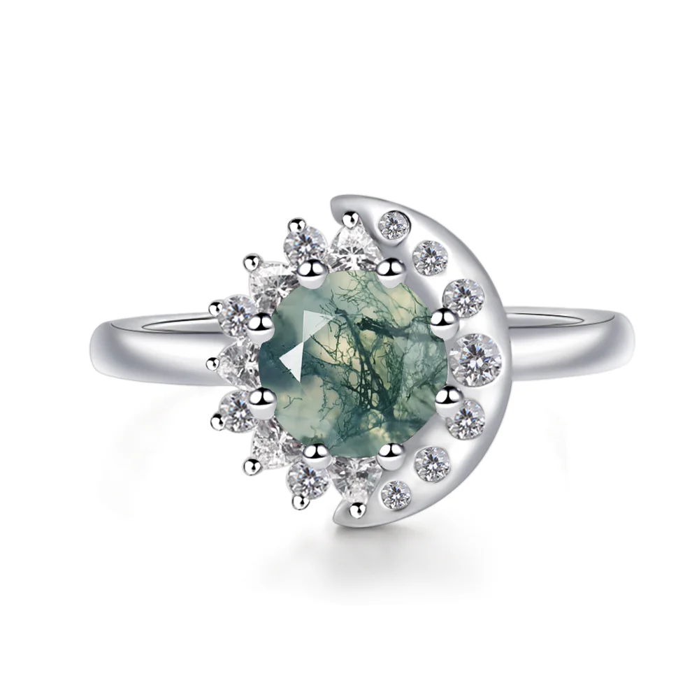 Moss Agate Sun and Moon Ring