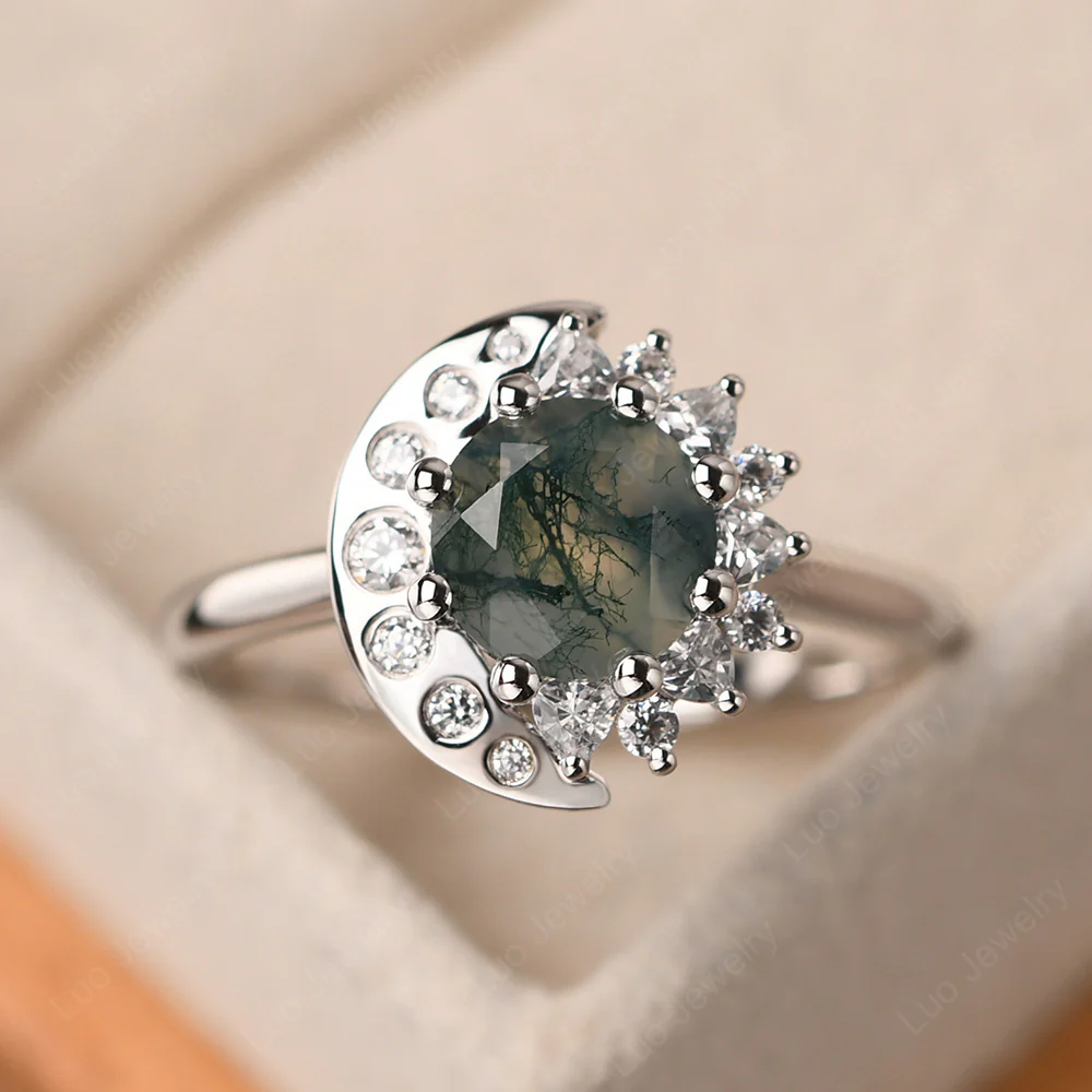 Moss Agate Sun and Moon Ring - Image 2