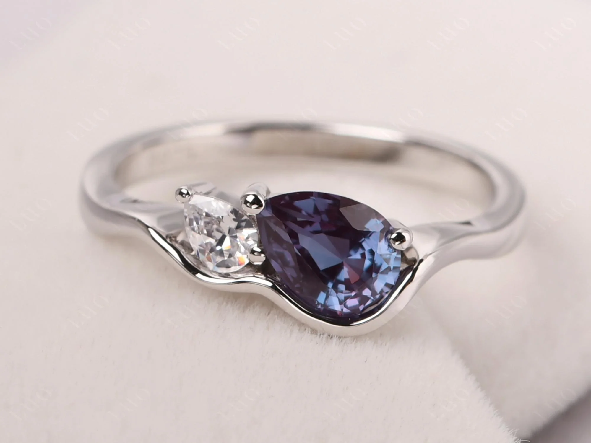 Unique 2 Stones Alexandrite Mothers Ring