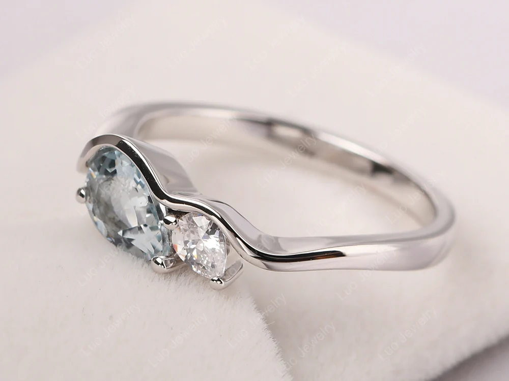 Unique 2 Stones Aquamarine Mothers Ring - Image 2