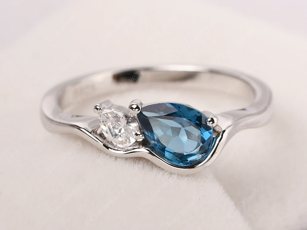 Unique 2 Stones London Blue Topaz Mothers Ring