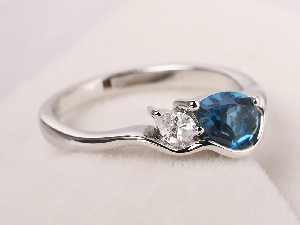 Unique 2 Stones London Blue Topaz Mothers Ring - Image 2