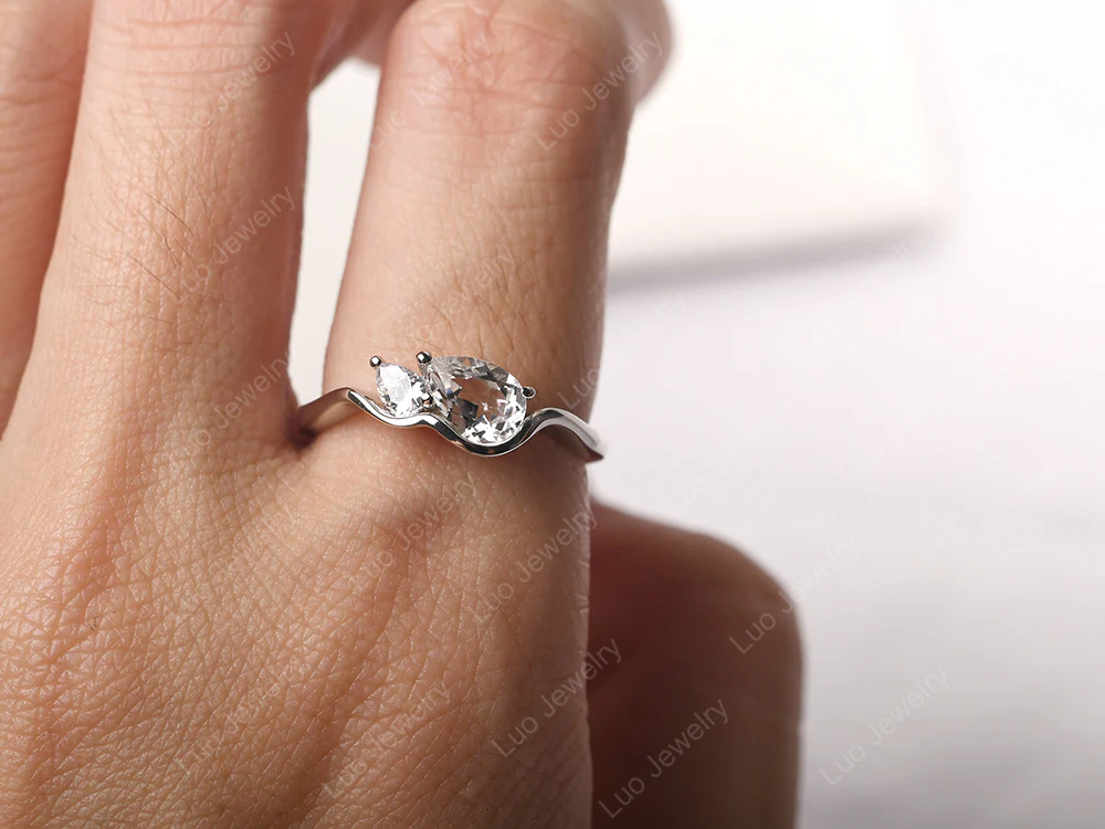 Unique 2 Stones White Topaz Mothers Ring - Image 5