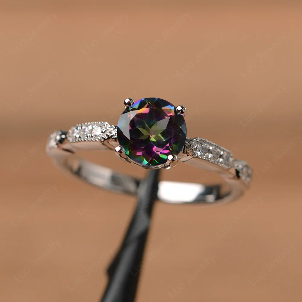 Unique Mystic Topaz Milgrain Ring