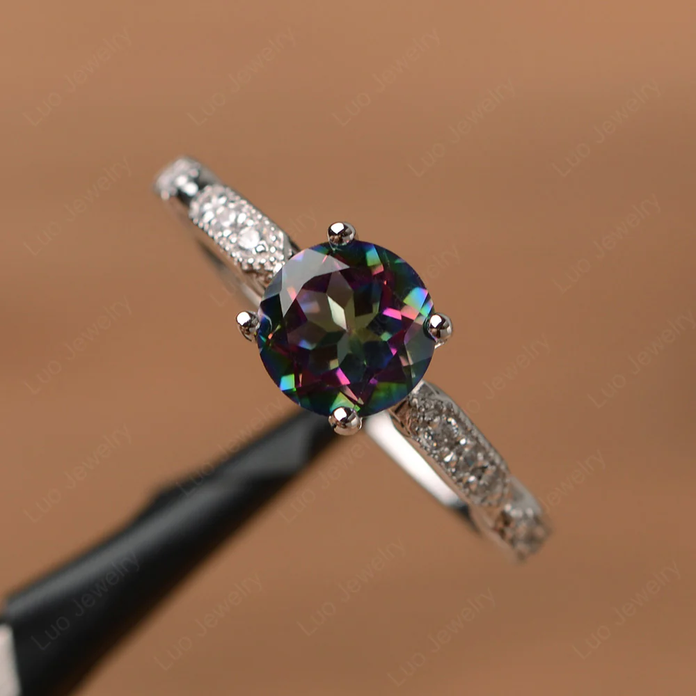 Unique Mystic Topaz Milgrain Ring - Image 2