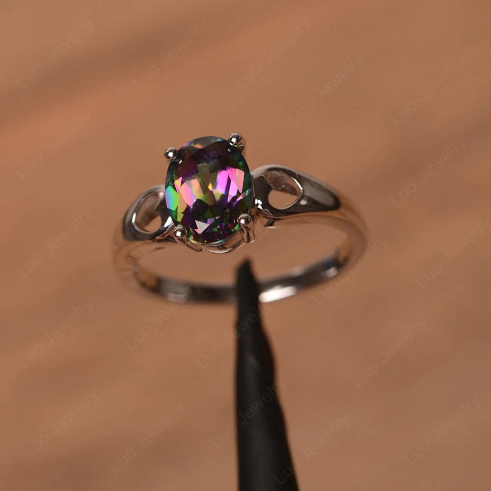 Mystic Topaz Oval Cut Engagement Ring