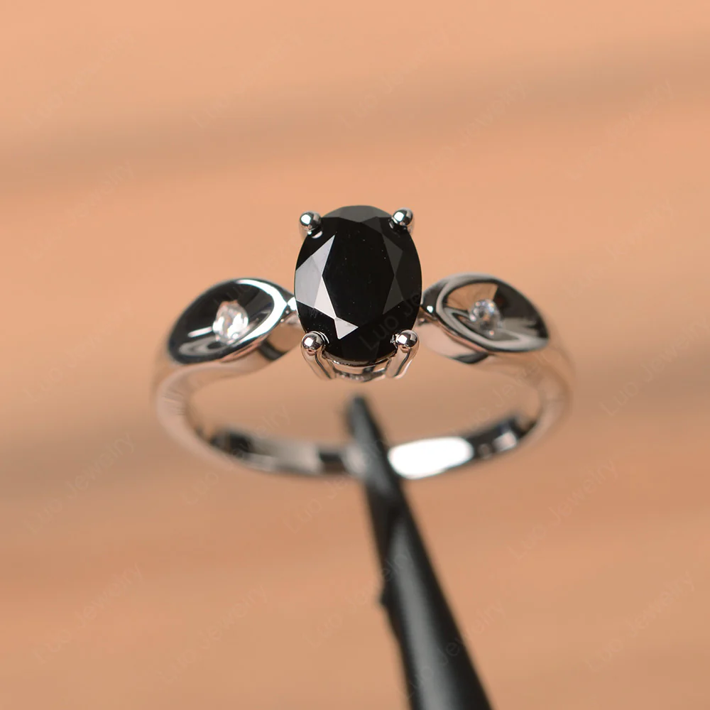 Unique Oval Cut Black Spinel Ring