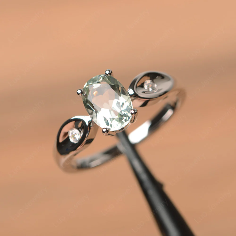 Unique Oval Cut Green Amethyst Ring