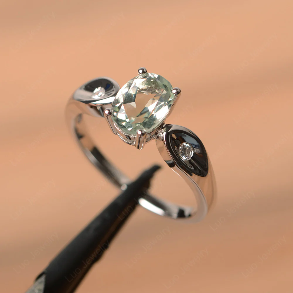 Unique Oval Cut Green Amethyst Ring - Image 2