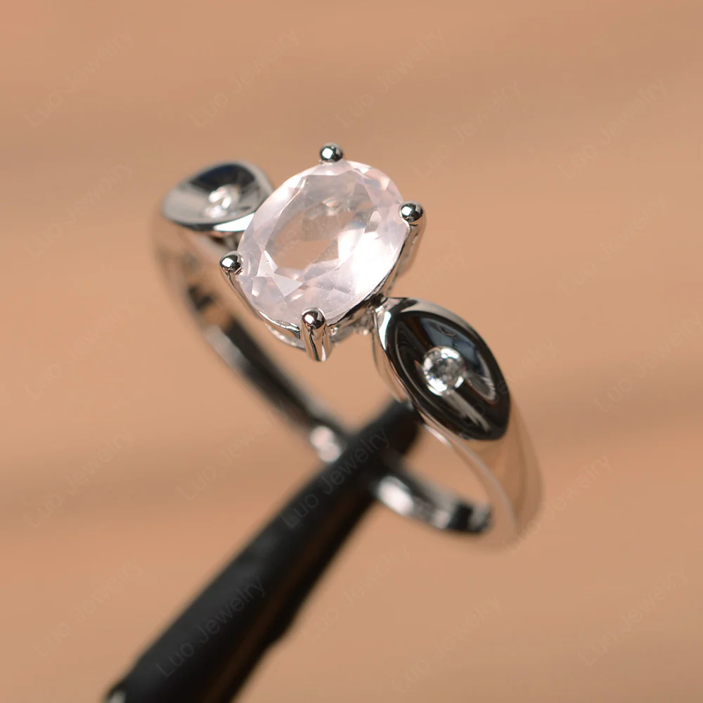 Unique Oval Cut Rose Quartz Ring - Image 2