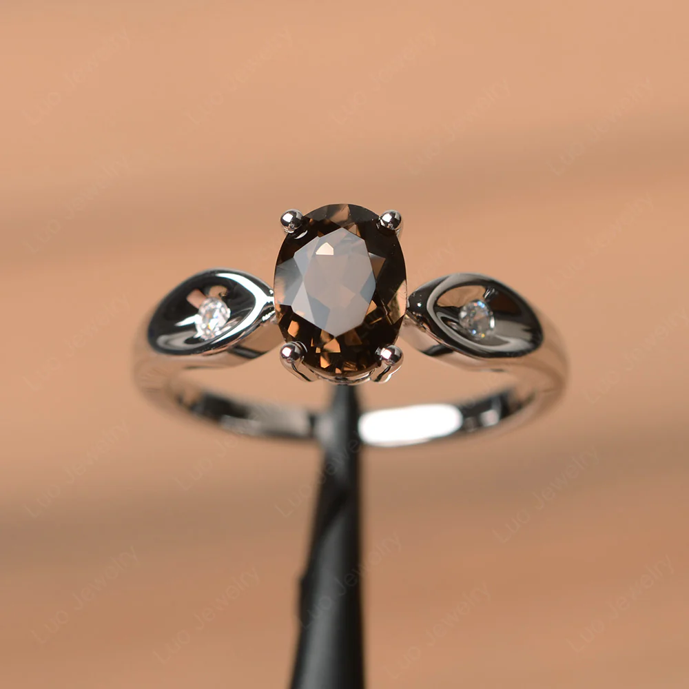 Unique Oval Cut Smoky Quartz Ring