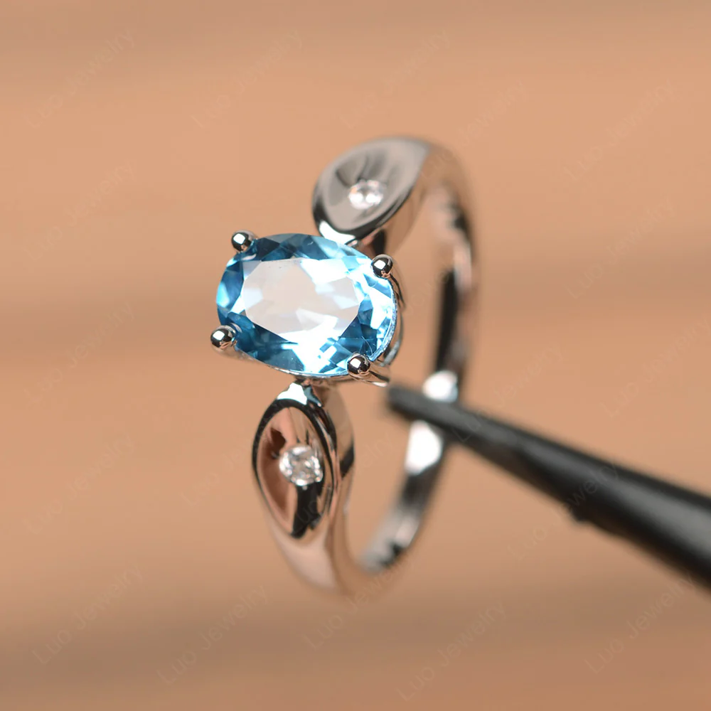 Unique Oval Cut Swiss Blue Topaz Ring - Image 2