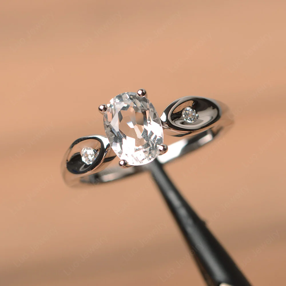Unique Oval Cut White Topaz Ring