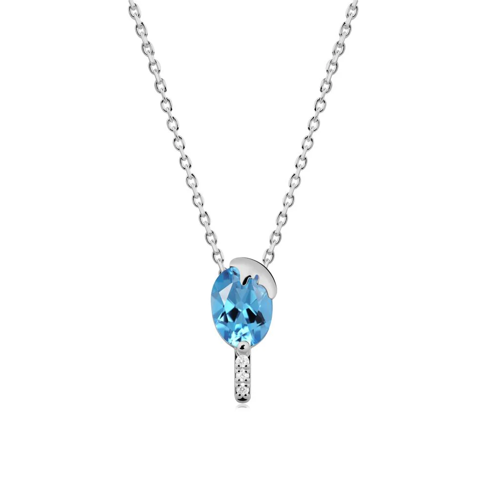 Unique Oval Swiss Blue Topaz Necklace