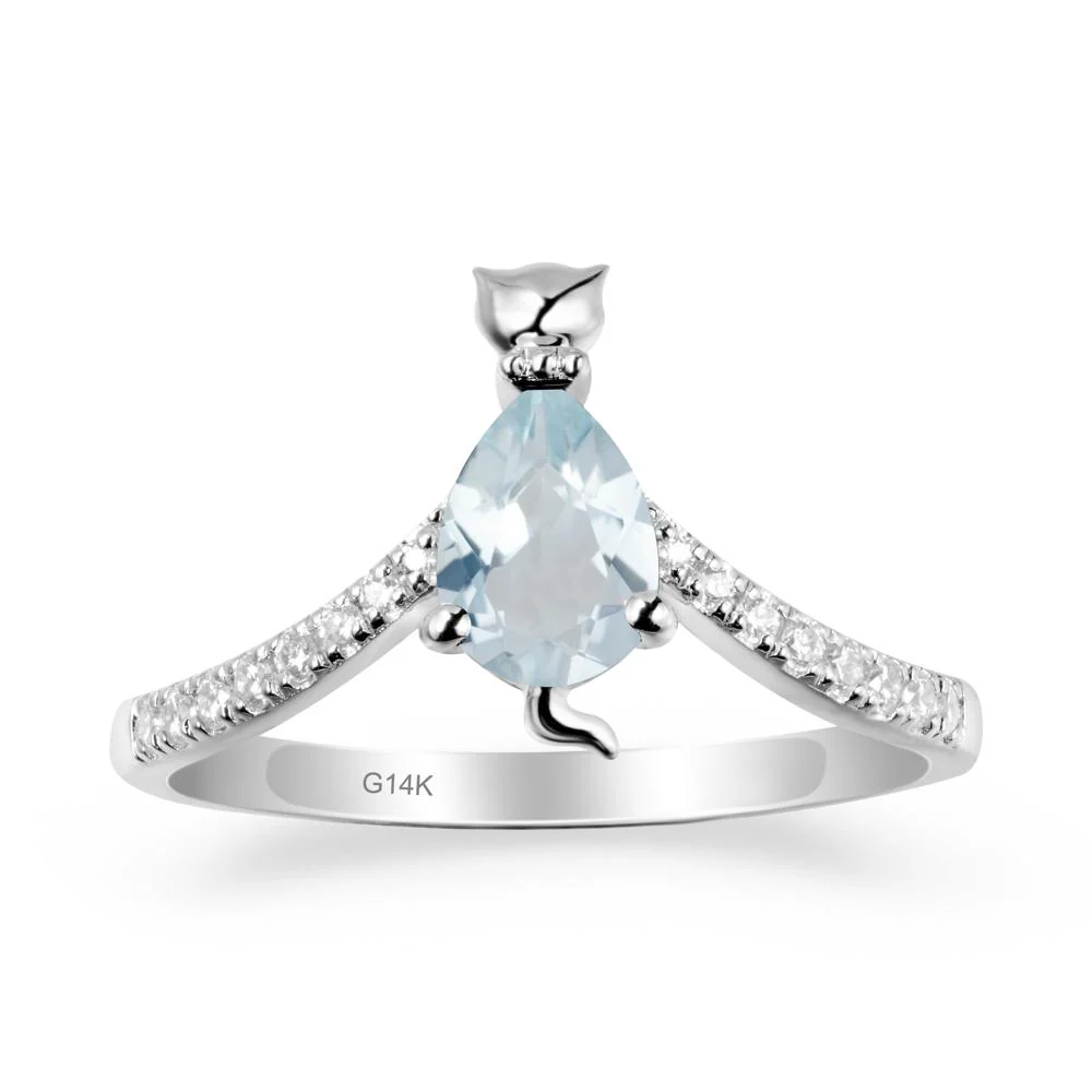 Unique Pear Aquamarine Cat Ring - Image 2