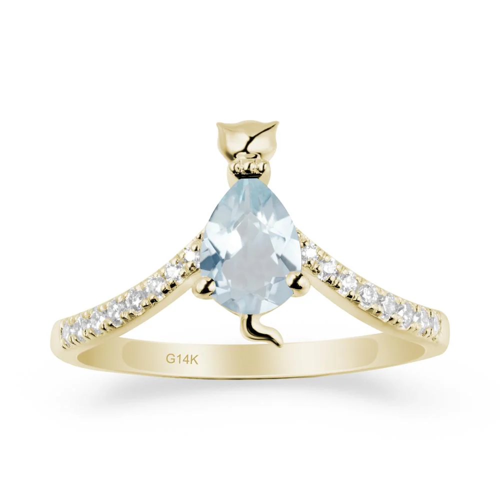 Unique Pear Aquamarine Cat Ring - Image 3