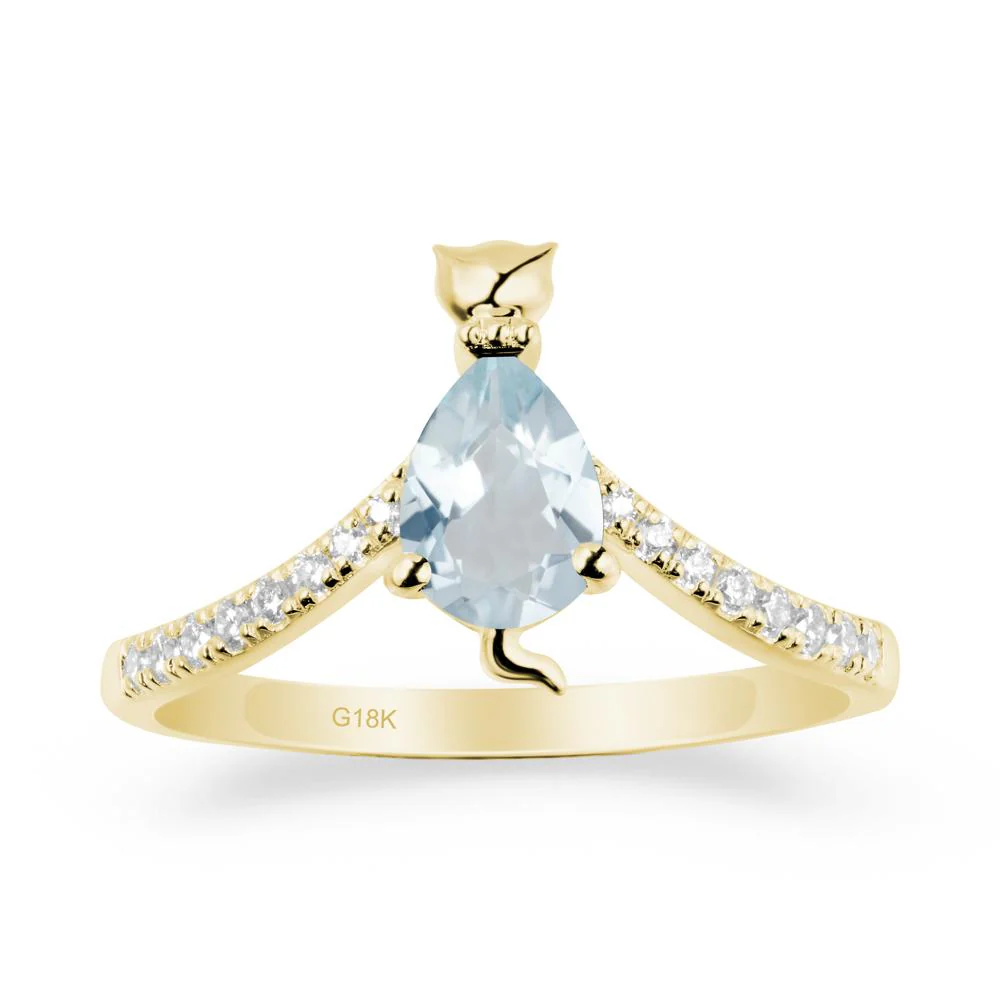Unique Pear Aquamarine Cat Ring - Image 6
