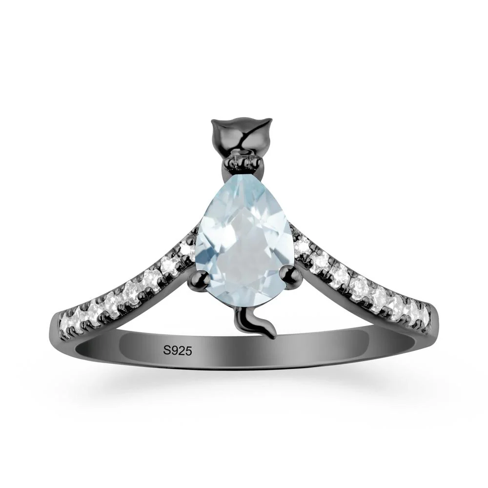 Unique Pear Aquamarine Cat Ring - Image 7