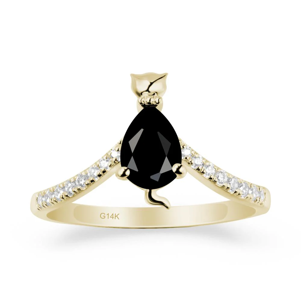 Unique Pear Black Spinel Cat Ring - Image 4
