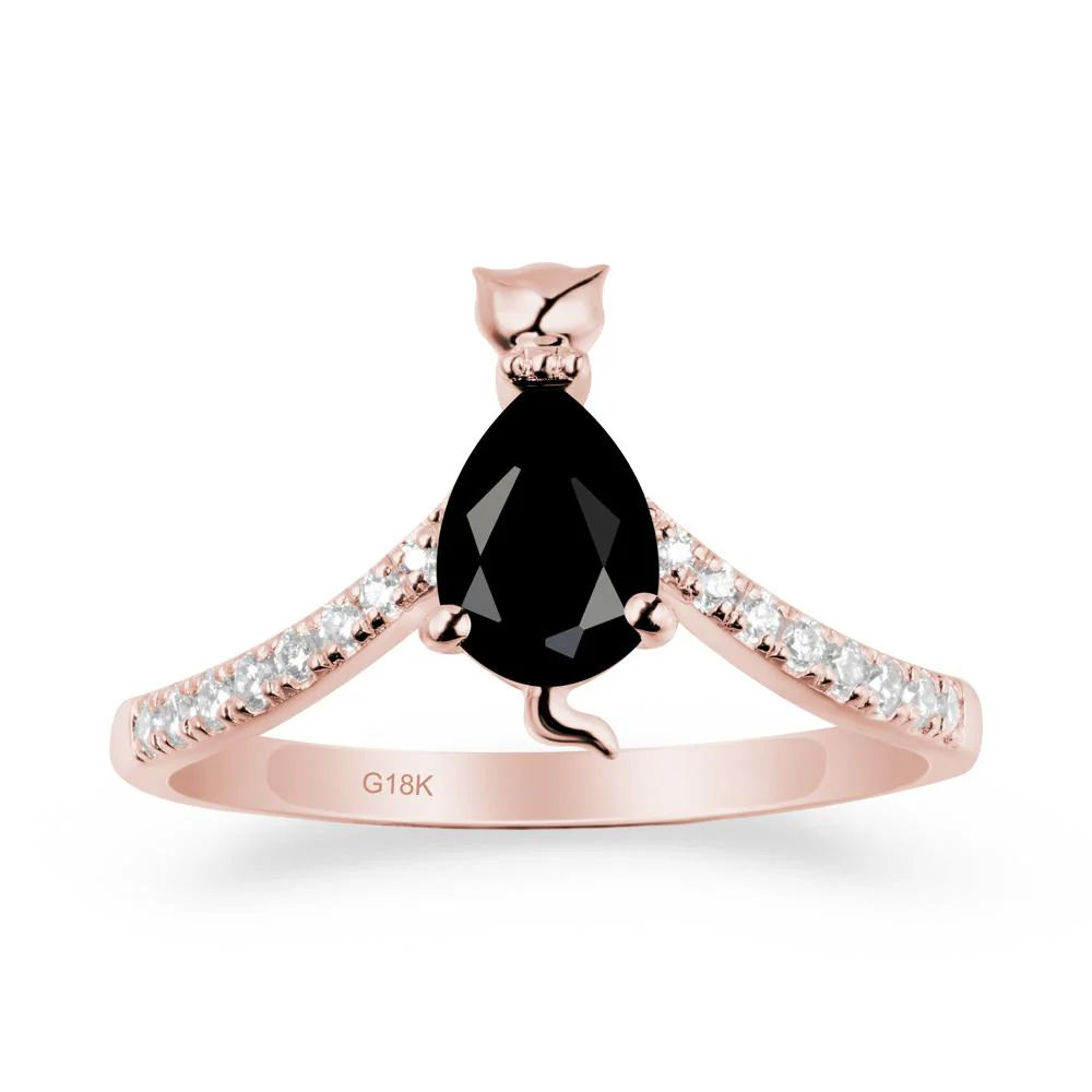 Unique Pear Black Spinel Cat Ring - Image 5