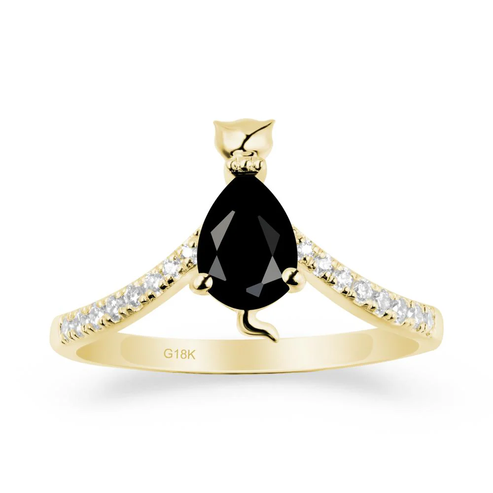 Unique Pear Black Spinel Cat Ring - Image 7