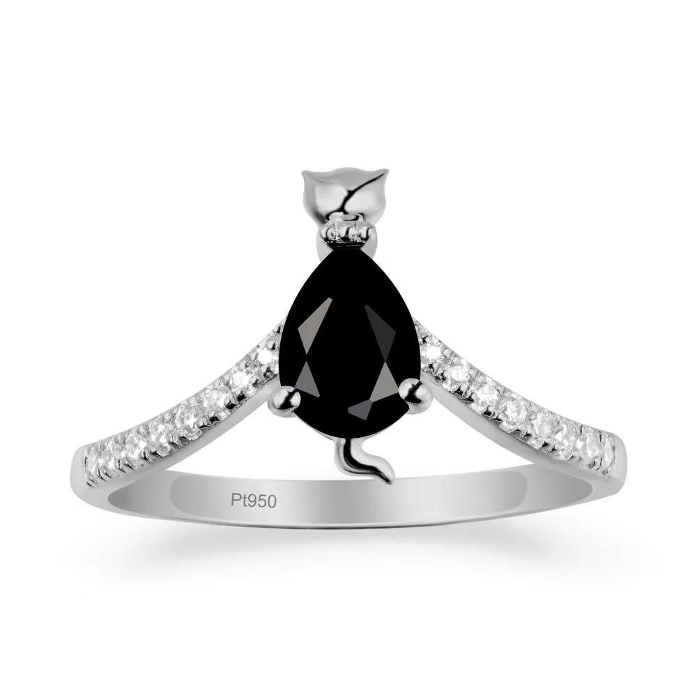 Unique Pear Black Spinel Cat Ring - Image 9