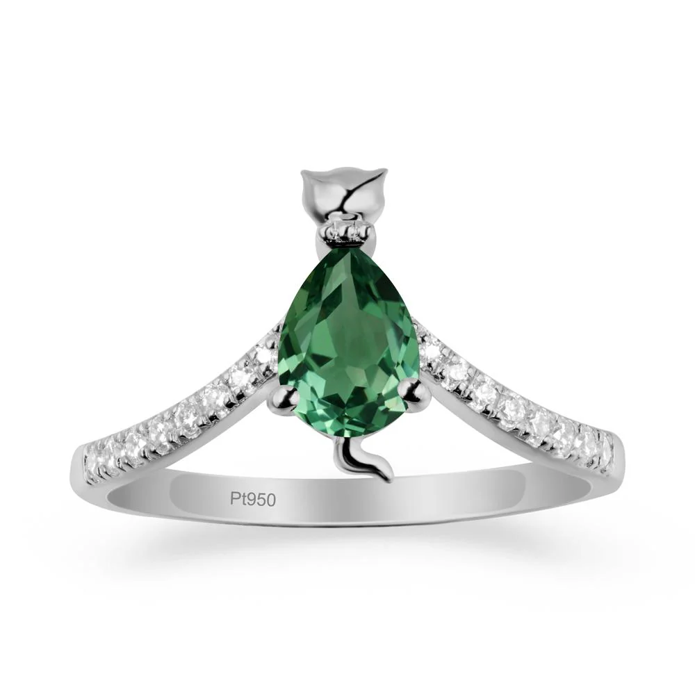Unique Pear Green Sapphire Cat Ring