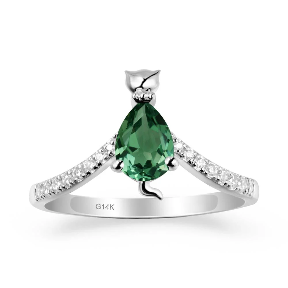 Unique Pear Green Sapphire Cat Ring - Image 3
