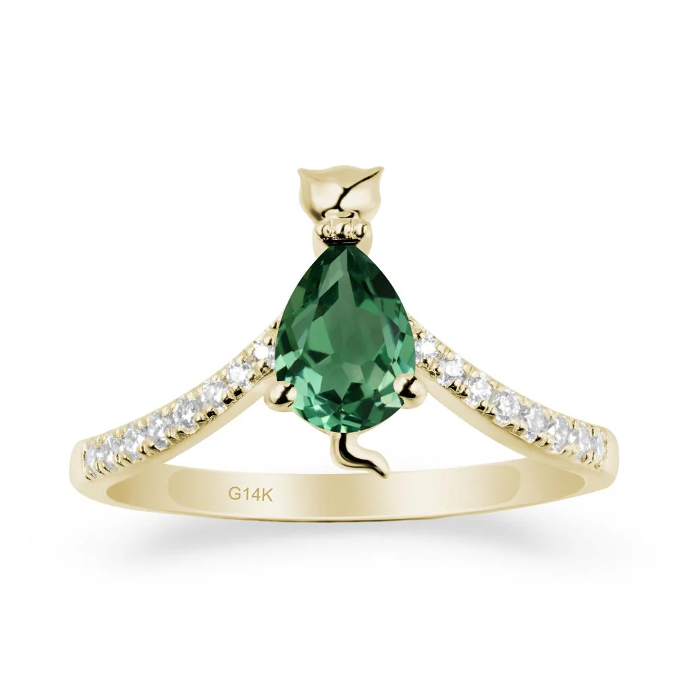 Unique Pear Green Sapphire Cat Ring - Image 4