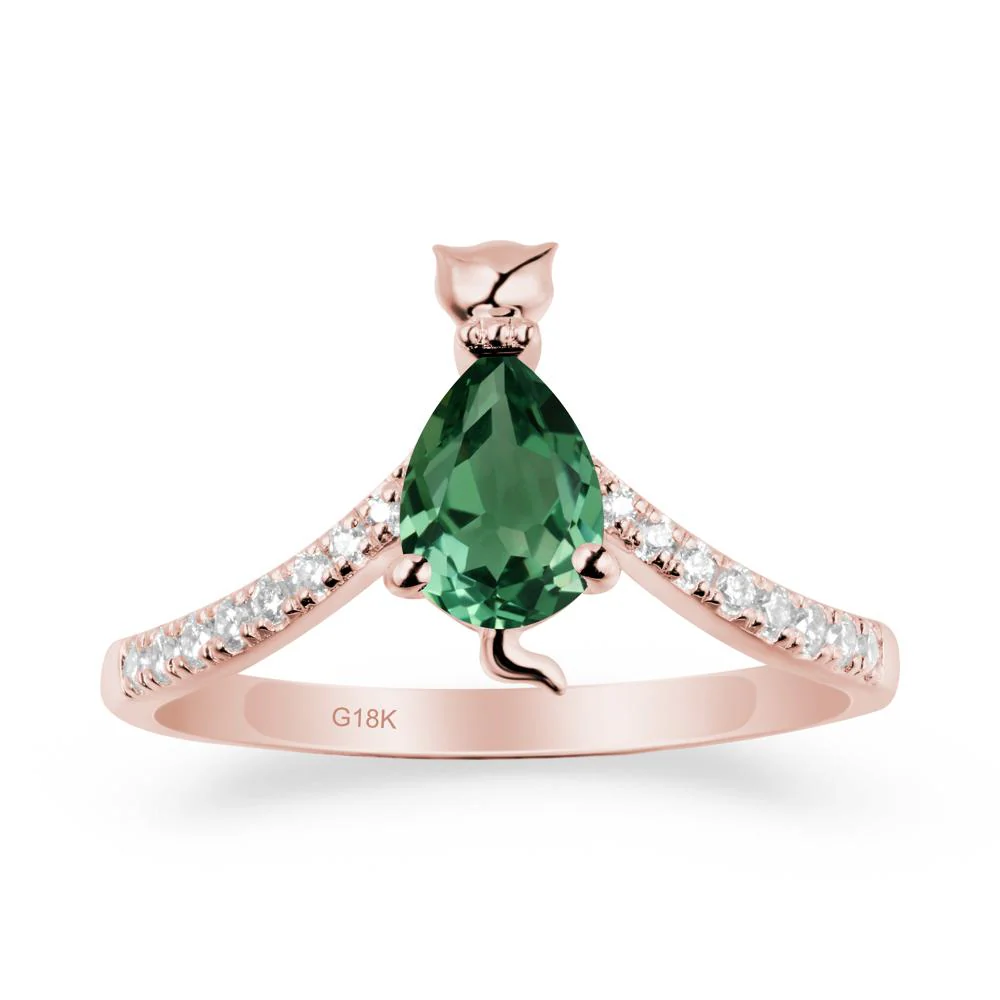 Unique Pear Green Sapphire Cat Ring - Image 5