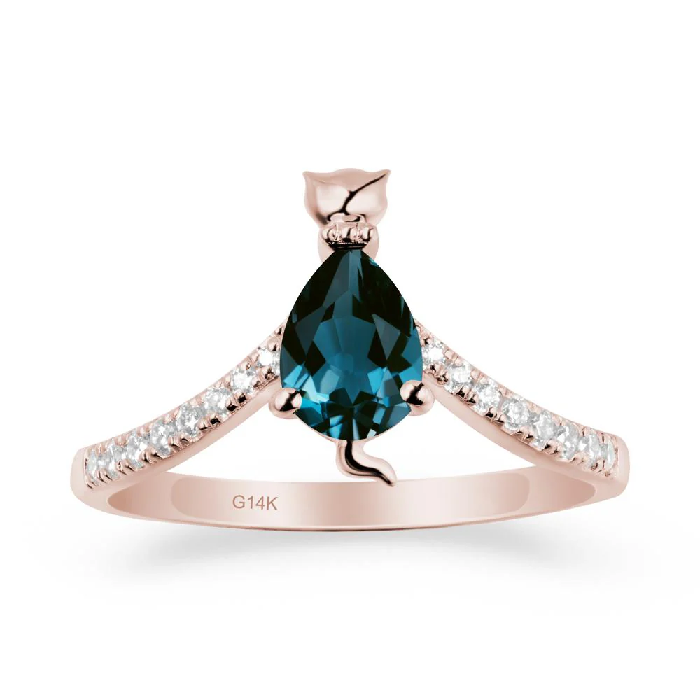Unique Pear London Blue Topaz Cat Ring - Image 2