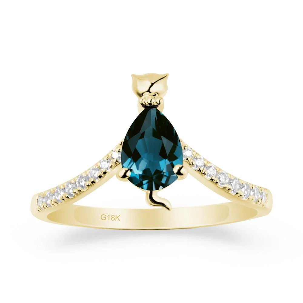 Unique Pear London Blue Topaz Cat Ring - Image 6