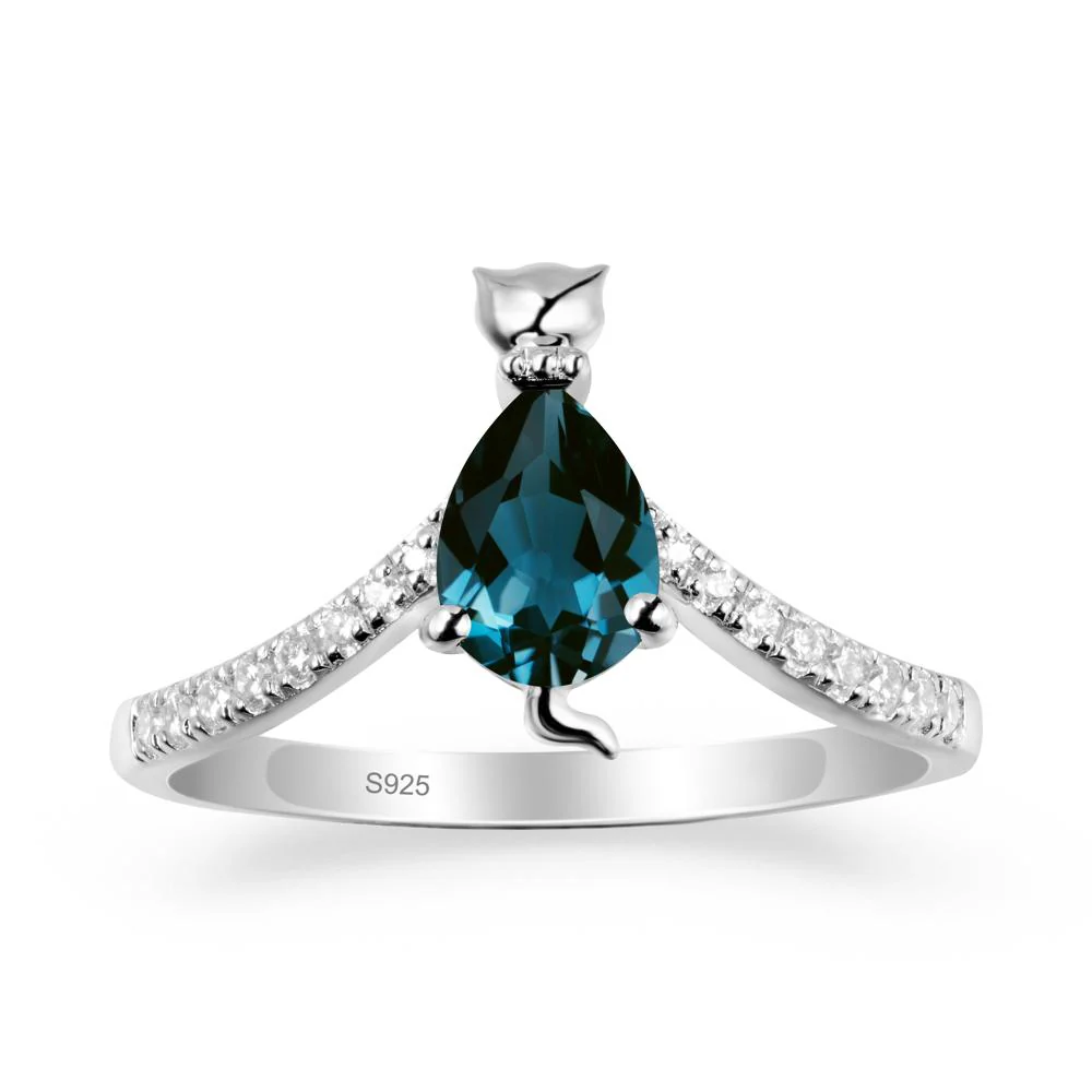 Unique Pear London Blue Topaz Cat Ring - Image 9
