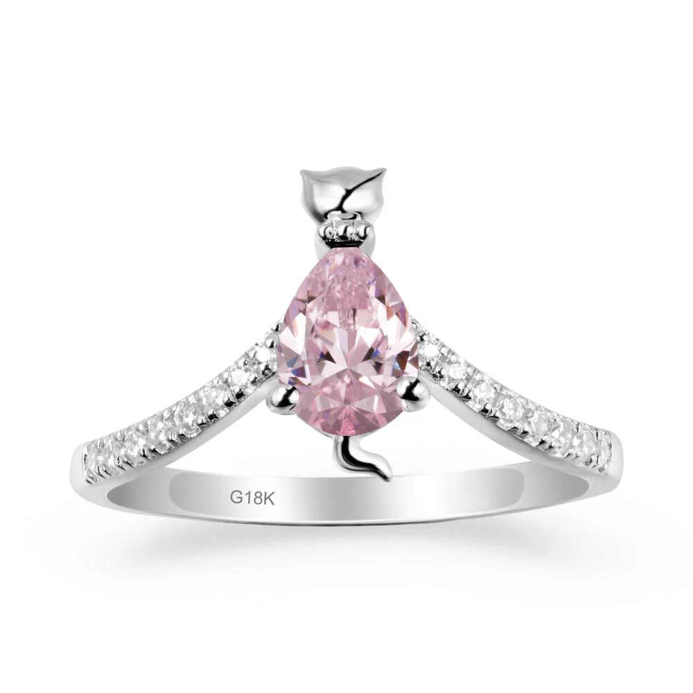 Unique Pear Pink Cubic Zirconia Cat Ring - Image 5