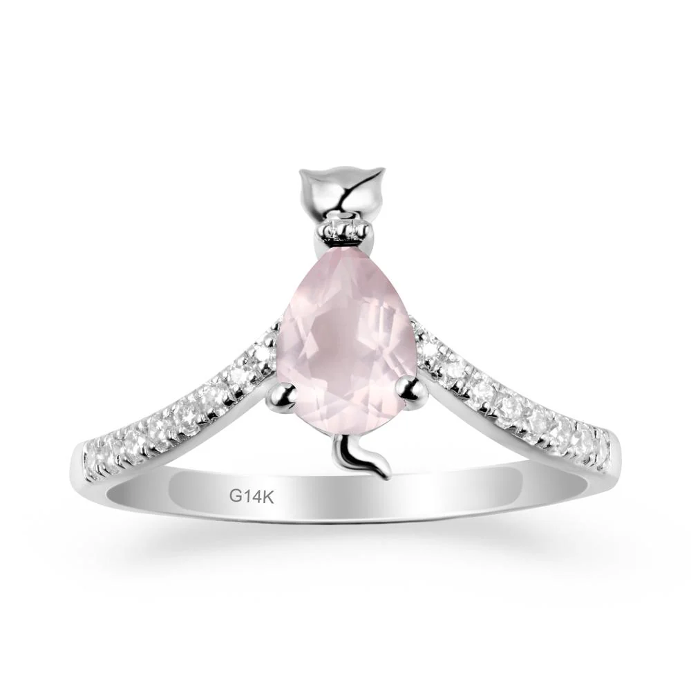Unique Pear Rose Quartz Cat Ring - Image 2