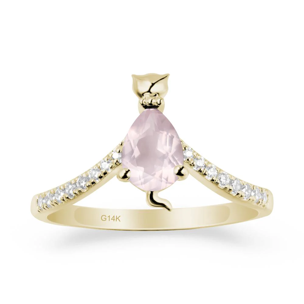 Unique Pear Rose Quartz Cat Ring - Image 3